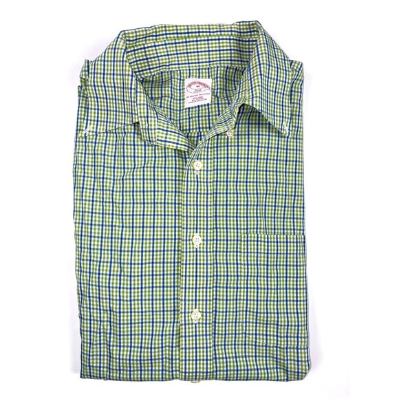Brooks Brothers 346 Mens Green Plaid Short Sleeve Button Down Shirt Size Medium - Picture 5 of 5